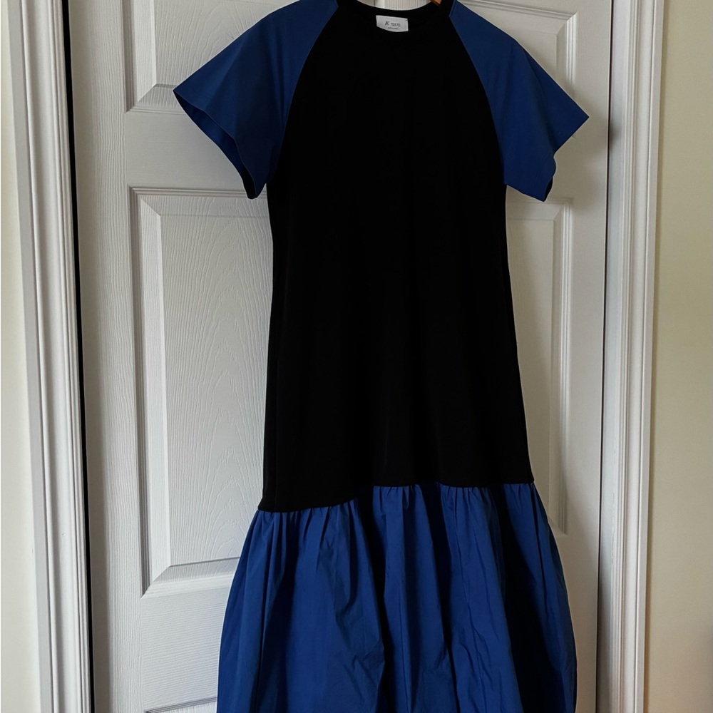 UNIQUE Japanese designer raglan sleeve A-line colorblock maxi dress